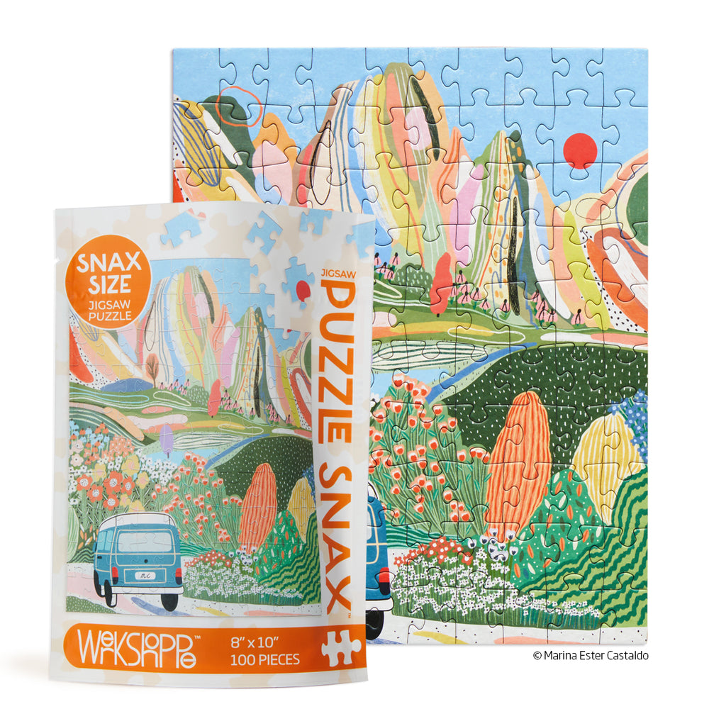 Day Tripping 100 Piece Jigsaw Puzzle, Art by Marina Ester Castaldo, 100 piece puzzle for kids, artist designed puzzles, scenic landscape