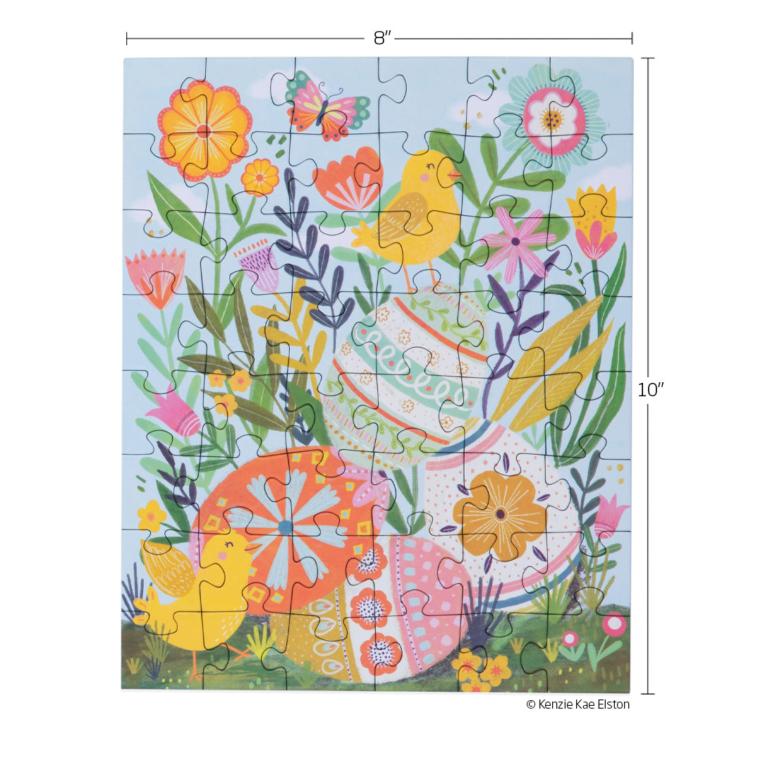 Art by Kenzie Kae Elston, easter graden puzzle, 48 piece puzzle for kids, mini puzzle,artist designed puzzles, easter eggs, spring