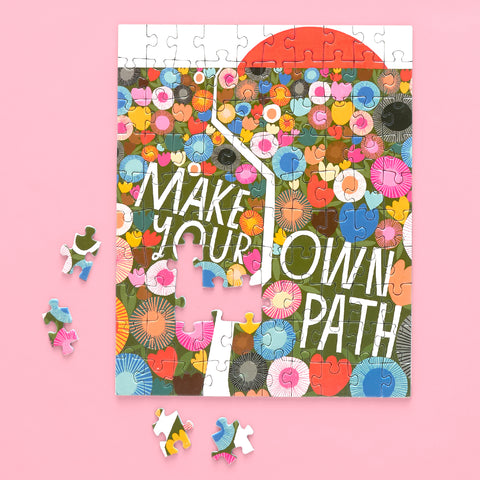 Make Your Own Path 100 Piece Puzzle Snax, art by Lisa Congdon, colorful floral puzzle, travel size puzzles, gifts for kids