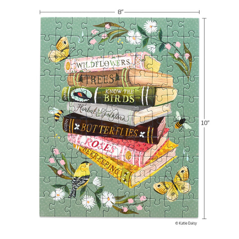 Nature's Bestsellers 100 Piece Puzzle Snax, art by katie daisy, nature books, puzzles for beginners, jigsaw puzzles for kids