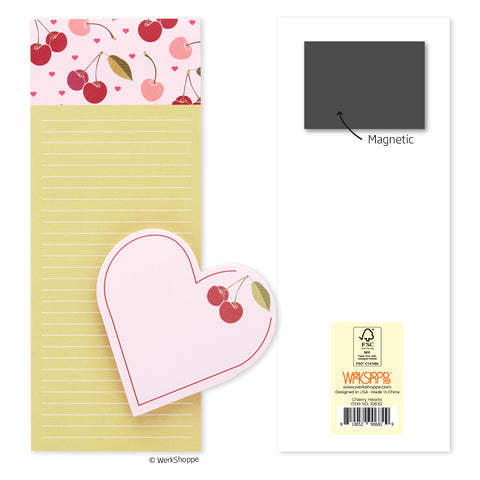 Cherry Hearts Magnetic Pad Set, kitchen notepads, magnetic notepads, magnetic grocery list pads, magnetic notepad for fridge