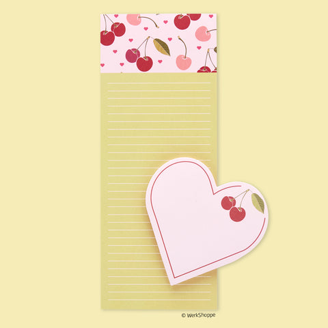 Cherry Hearts Magnetic Pad Set, kitchen notepads, magnetic notepads, magnetic grocery list pads, magnetic notepad for fridge