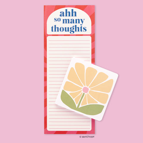 Too Many Thoughts Magnetic Pad Set, kitchen notepads, magnetic notepads, magnetic grocery list pads,
 magnetic notepad for fridge, kitchen notepad set