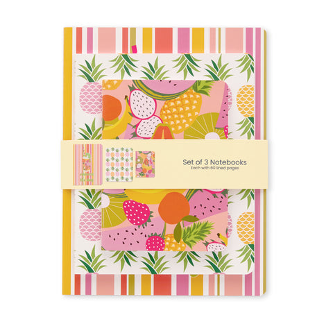 Squeeze The Day Stitched Notebook Set, pineapple print, tropical fruit pattern, notebook gift set, notebook paper, cute notebooks, small notebook, journal notebook, journal set, sewn notepads