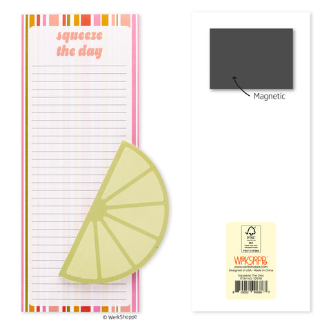 Squeeze The Day Magnetic Pad Set, lime shaped note pad, kitchen notepads, magnetic notepads, magnetic grocery list pads,
 magnetic notepad for fridge, kitchen notepad set