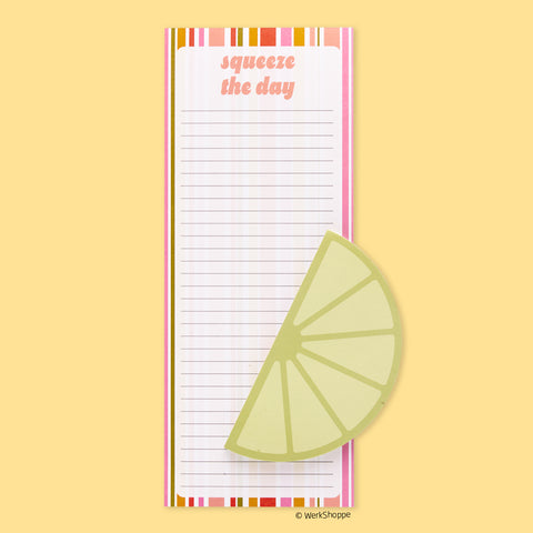 Squeeze The Day Magnetic Pad Set, lime shaped note pad, kitchen notepads, magnetic notepads, magnetic grocery list pads,
 magnetic notepad for fridge, kitchen notepad set