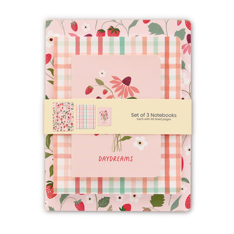 Strawberry Daydreams Stitched Notebook Set, notebook gift set, notebook paper, cute notebooks, small notebook, journal notebook, journal set, sewn notepads, cute journals