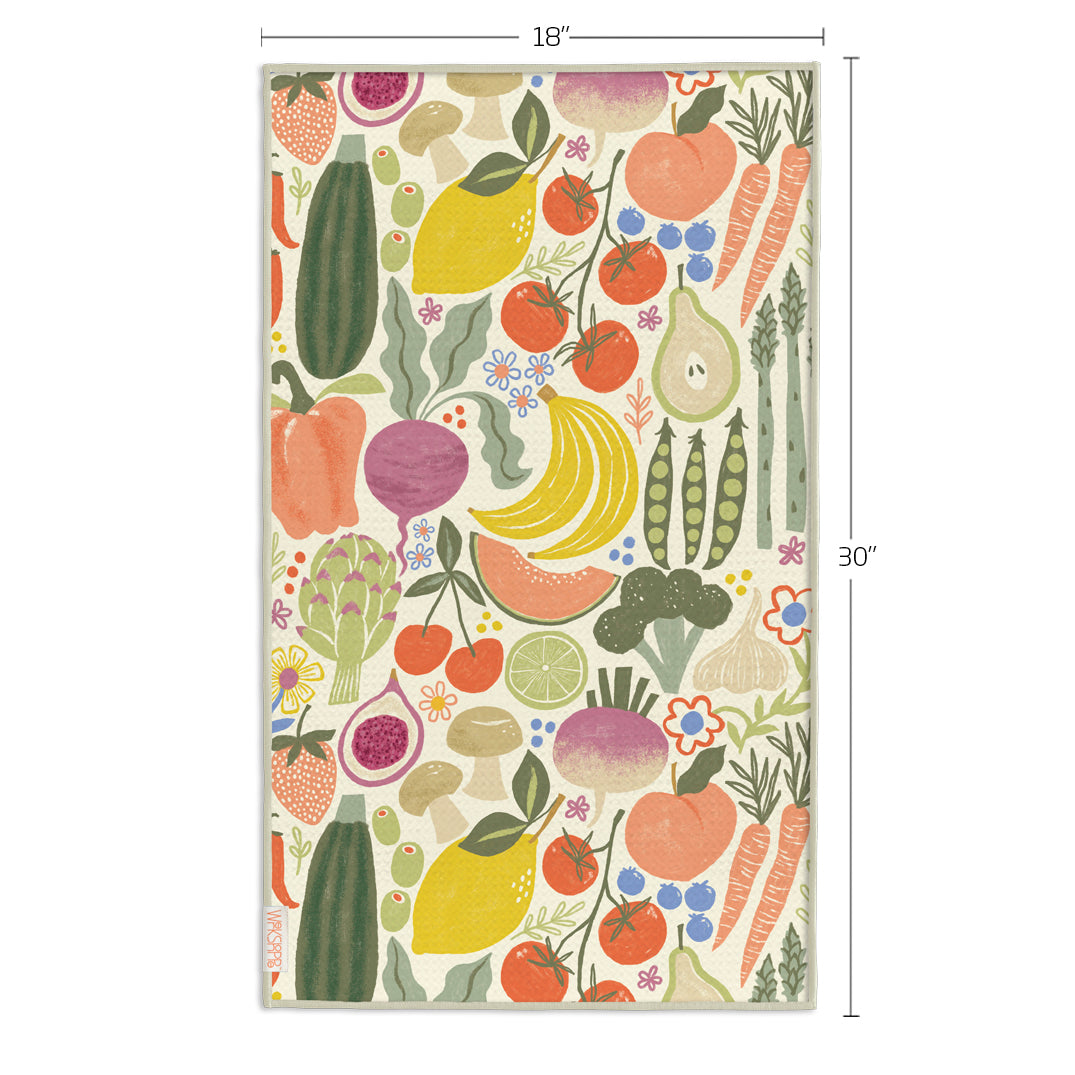 Art by Kenzie Kae Elston, farm stand microfiber kitchen towel, reversible microfiber towels, artistic kitchen towels, kitchen towels
eco-friendly microfiber towels, ultra-absorbent, quick drying