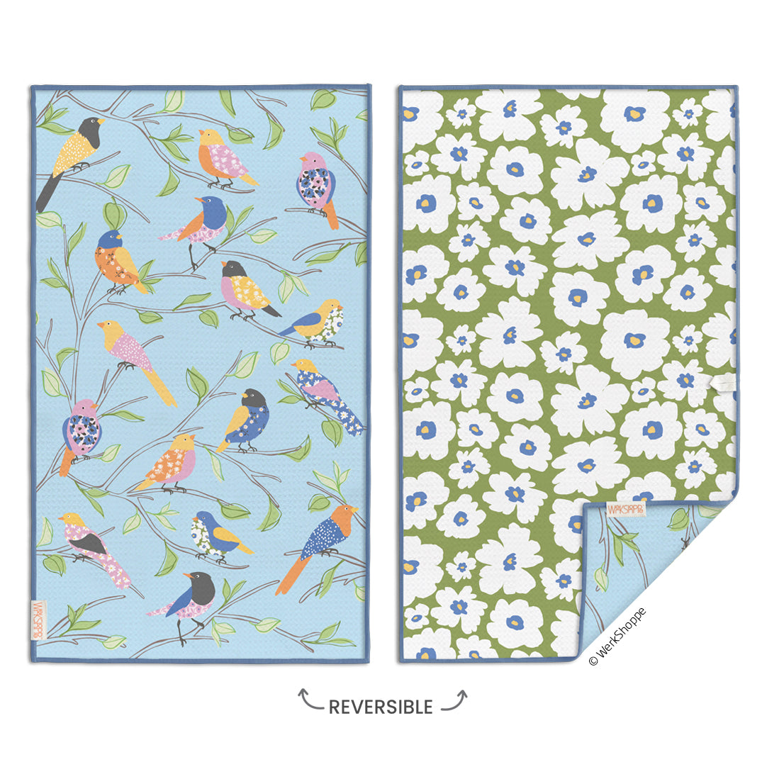 Floral Finch & Friends Microfiber Towel, reversible microfiber towels, artistic kitchen towels, kitchen towels
eco-friendly microfiber towels, ultra-absorbent, quick drying