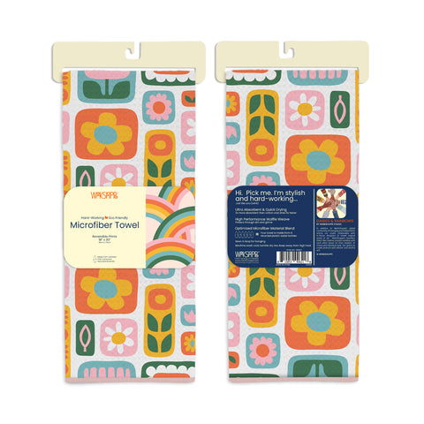 Daisies & Rainbows Microfiber Towel, eco-friendly microfiber towels, ultra-absorbent, quick drying