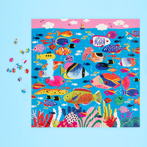 Colorful Ocean 1000 Piece Puzzle, art by Emma Jayne, underwater scene, fish jigsaw puzzle, unique jigsaw puzzles