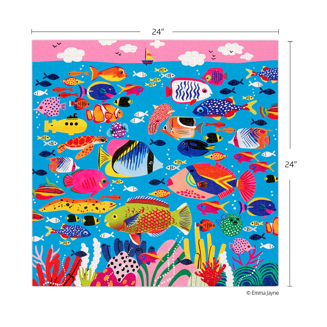 Colorful Ocean 1000 Piece Puzzle, art by Emma Jayne, underwater scene, fish jigsaw puzzle, unique jigsaw puzzles