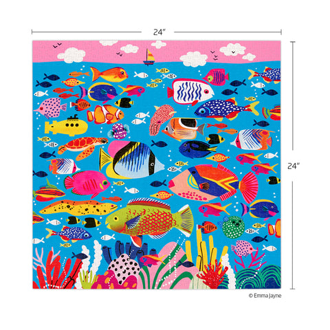 Colorful Ocean 1000 Piece Puzzle, art by Emma Jayne, underwater scene, fish jigsaw puzzle, unique jigsaw puzzles