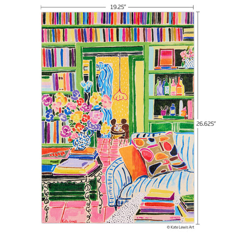 Books & Bouquets 1000 Piece jigsaw Puzzle, art by kate lewis, puzzles for adults, colorful puzzle artwork, unique 1000 piece puzzles