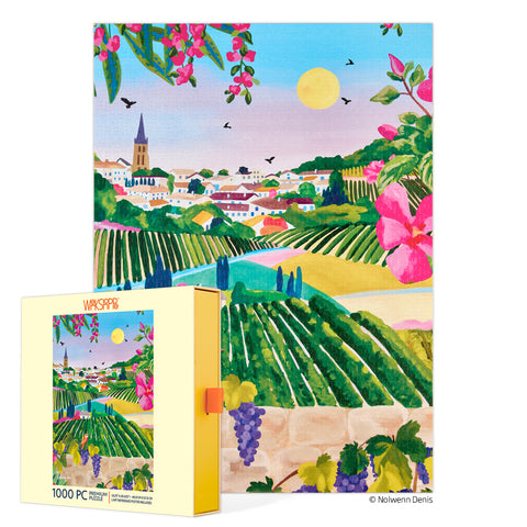 Village Vineyard 1000 Piece Puzzle, art by Nolwenn Denis, countryside vineyard scene, artist designed puzzles, shop unique jigsaw puzzles