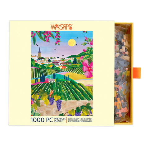 Village Vineyard 1000 Piece Puzzle, art by Nolwenn Denis, countryside vineyard scene, artist designed puzzles, shop unique jigsaw puzzles