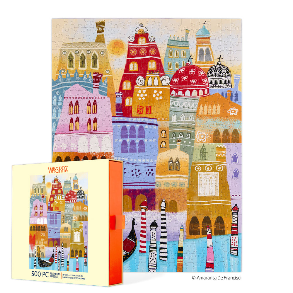 Art by the Amaranta De Francisci, Venice 500 piece jigsaw puzzle, 100% recycled & non-toxic, puzzle gifts