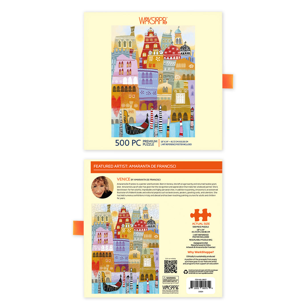 Art by the Amaranta De Francisci, Venice 500 piece jigsaw puzzle, 100% recycled & non-toxic, puzzle gifts