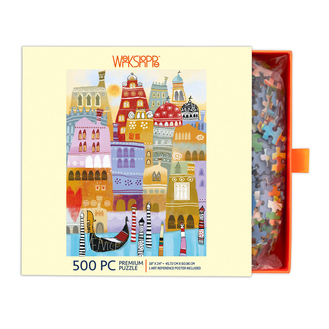 Art by the Amaranta De Francisci, Venice 500 piece jigsaw puzzle, 100% recycled & non-toxic, puzzle gifts