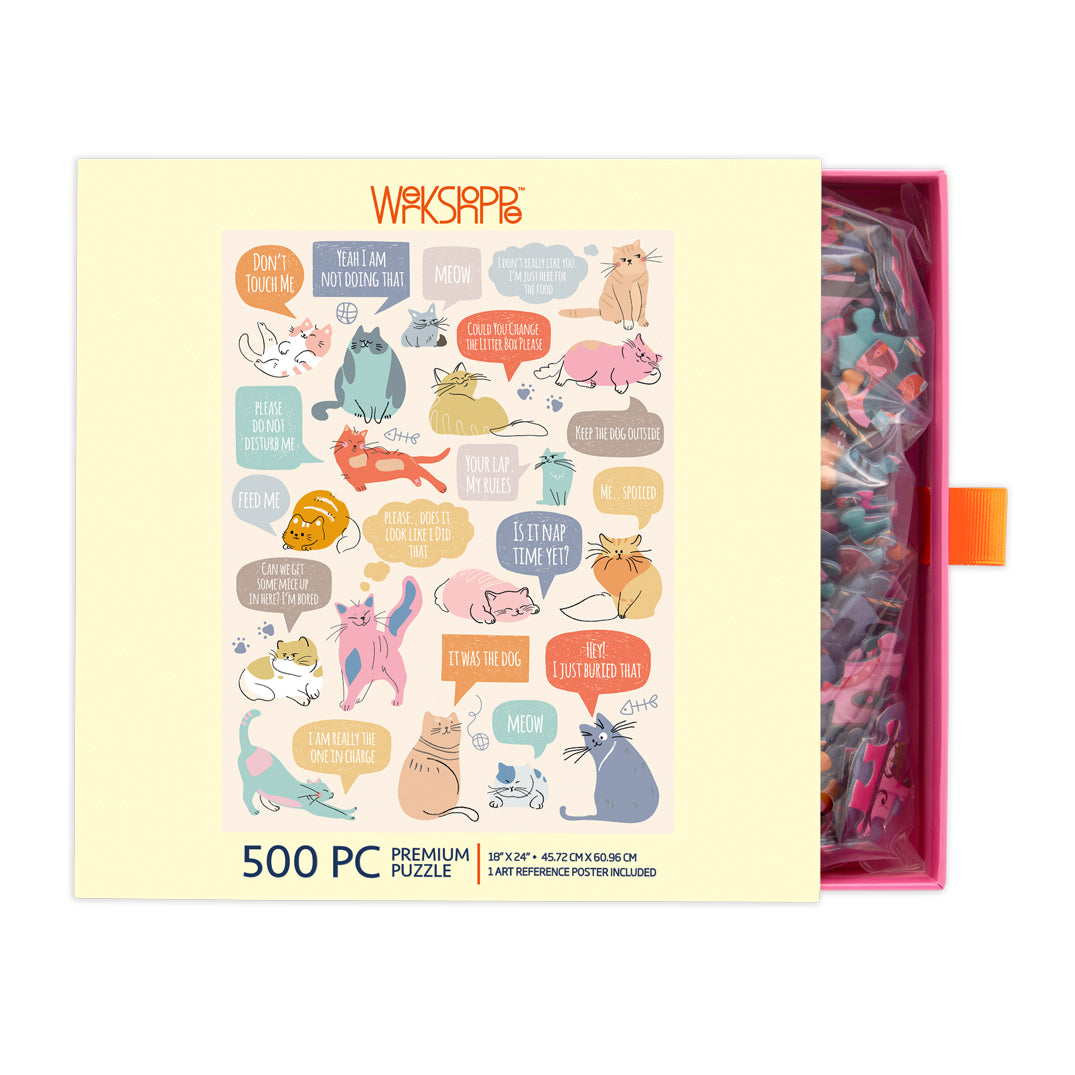 If Cats Could Talk 500 Piece Puzzle, cat lovers puzzle, 100% recycled & non-toxic, puzzle gifts, werkshoppe puzzles