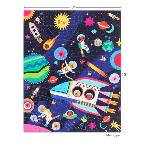 Pets In Space 48 Piece Puzzle Snax, art by emma jayne, dogs, cats, space jigsaw puzzle for kids, travel puzzles