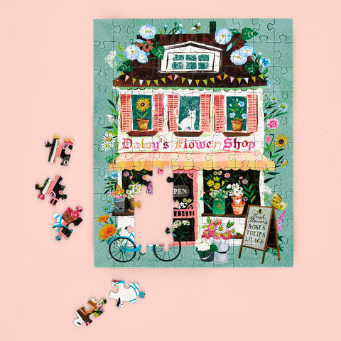 Daisy's Flower Shop 100 Piece Puzzle Snax, art by katie daisy, flower puzzle, floral, puzzle for kids