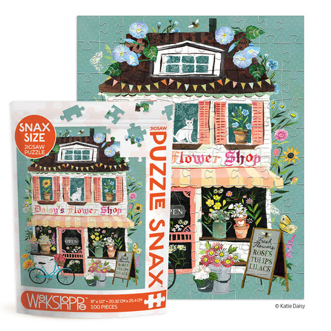 Daisy's Flower Shop 100 Piece Puzzle Snax, art by katie daisy, flower puzzle, floral, puzzle for kids