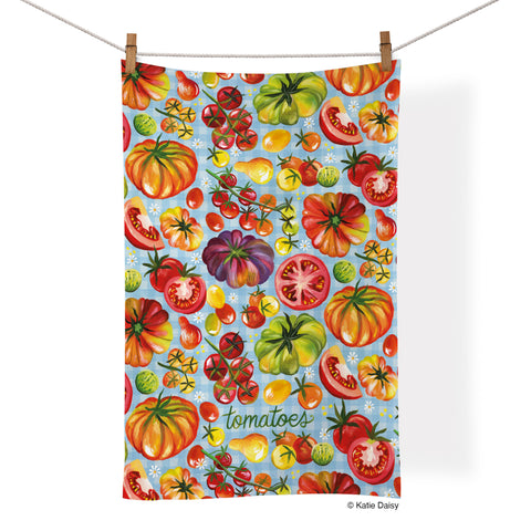 Tomatoes Cotton Tea Towel, art by Katie Daisy, cool dish towels, cotton kitchen towels,
colorful towels, unique dish towels