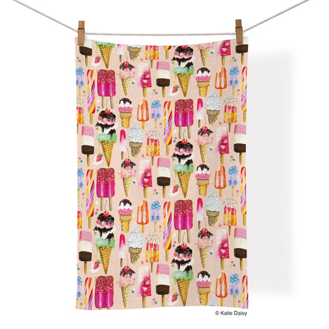 Ice Cream & Pops Cotton Tea Towel, art by Katie Daisy, cool dish towels, cotton kitchen towels,
colorful towels, unique dish towels