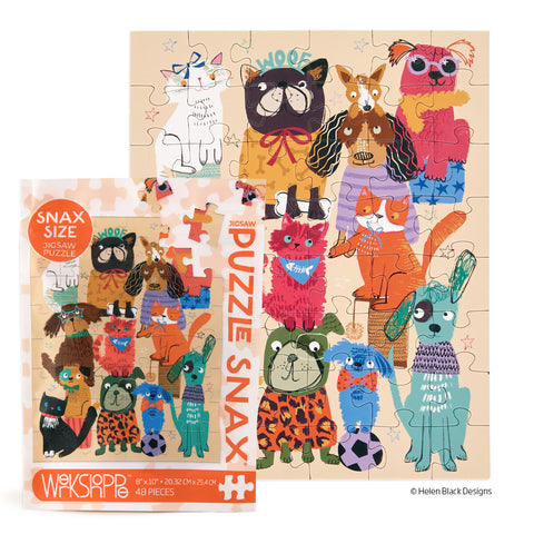 Fur Babies 48 Piece Puzzle Snax, art by Helen Black, dogs & cats kids jigsaw puzzle, cute animal puzzle for beginners