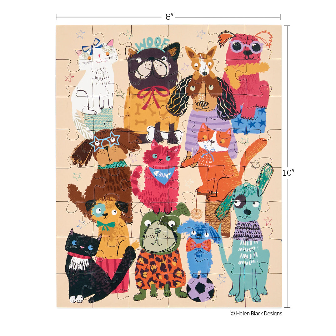 Fur Babies 48 Piece Puzzle Snax, art by Helen Black, dogs & cats kids jigsaw puzzle, cute animal puzzle for beginners