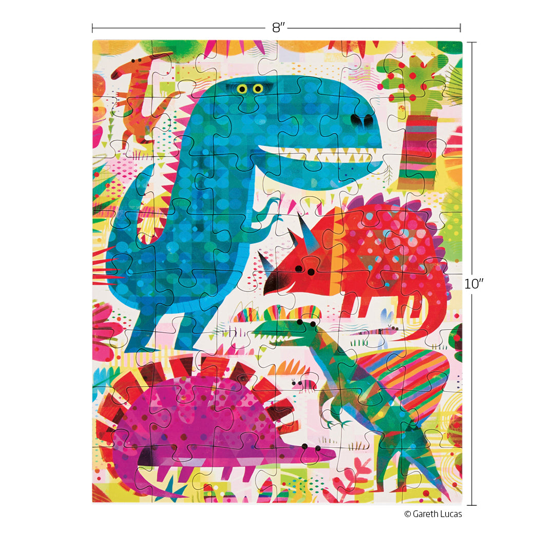 Dinosaur Day 48 Piece Puzzle Snax, art by gareth lucas, dinosaur kids puzzle, on the go puzzles for kids, puzzles for beginners