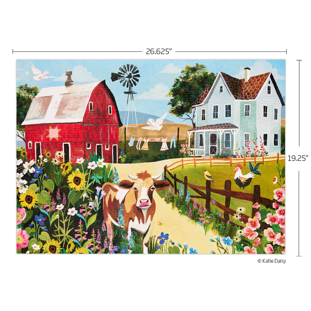 Wildflower Farm 1000 Piece Puzzle, art by katie daisy, barn & farm house scene, puzzles for adults, unique jigsaw puzzles